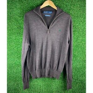 Polo Ralph Lauren Sweater Mens L Lambs Wool Brown 1/4 Zip Mock